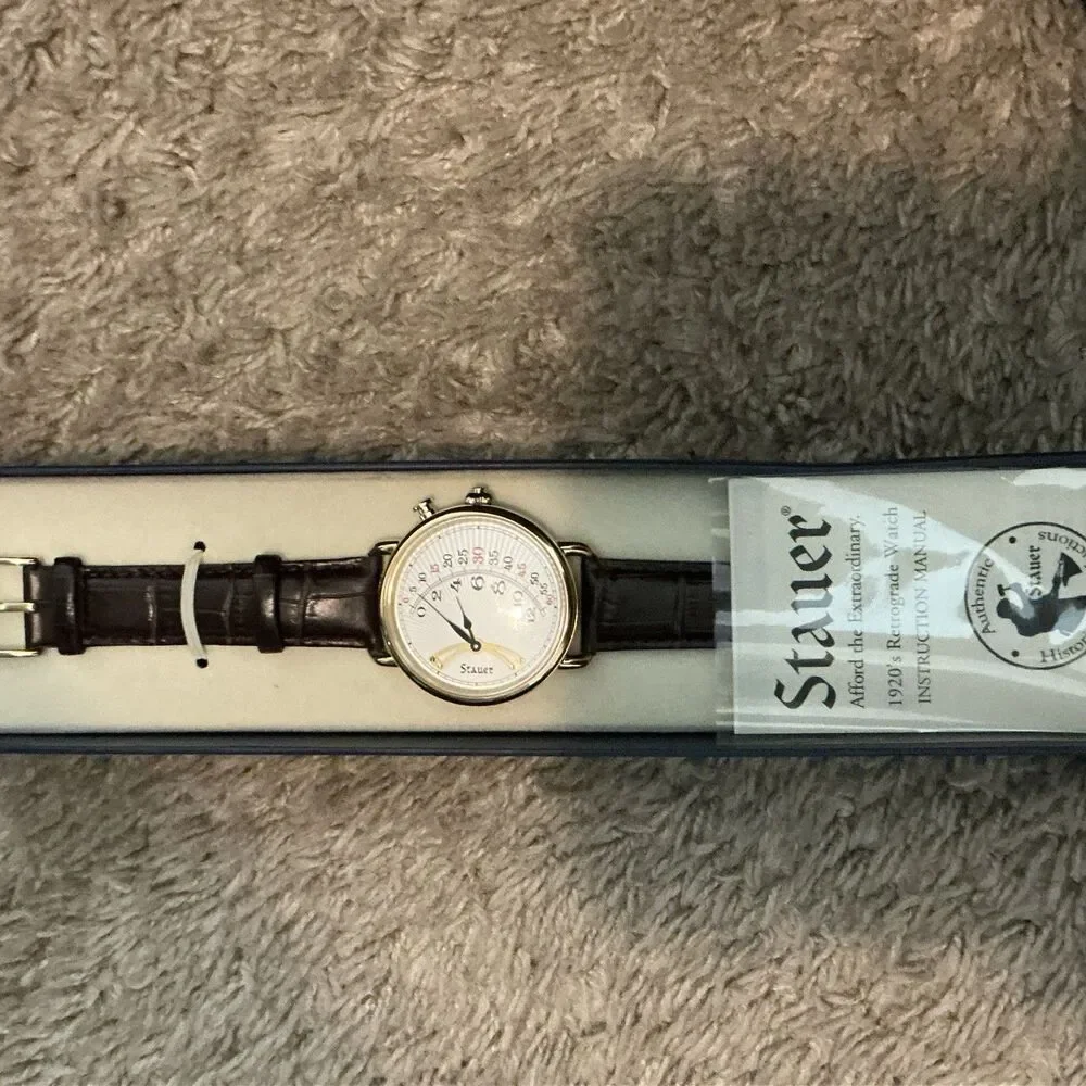 With Box And Papers In The Box Stauer 1920s Retrograde Mens Watch